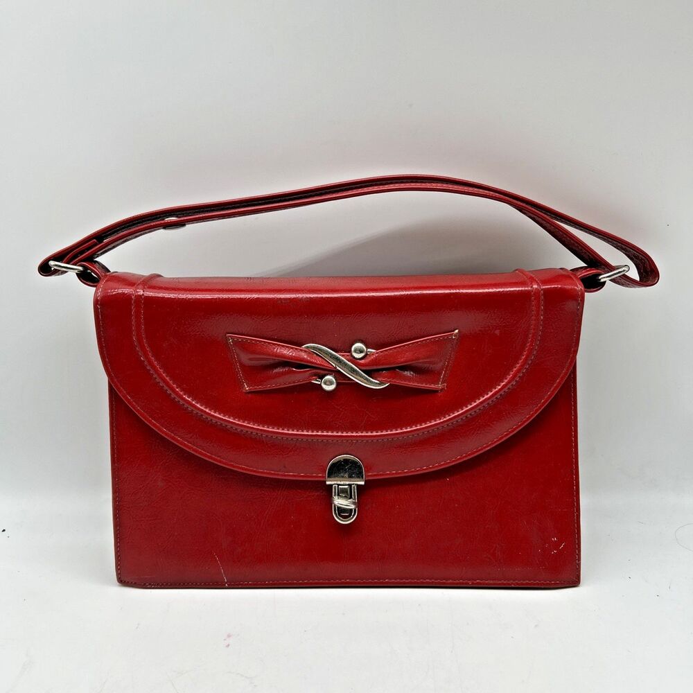 Vtg Red Purse Handbag Top Handle‎ Purse Mid Century Accessory